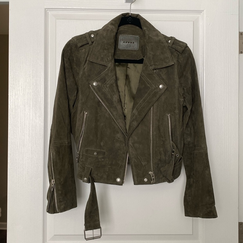 BlankNYC green suede moto jacket